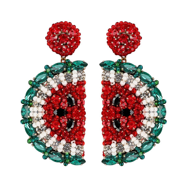 Deepa Gurnani Handmade Embroidered Watermelon Earrings