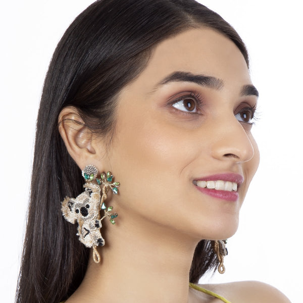 Deepa Gurnani Handmade Koala Earrings on Slate Background