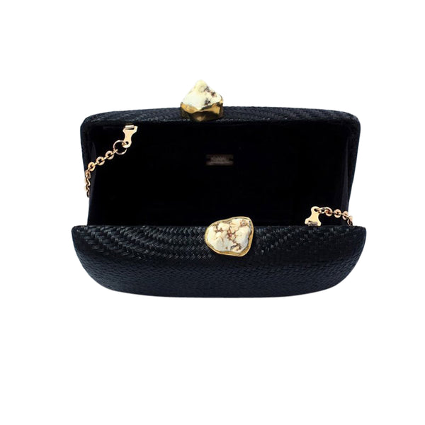 Jen Clutch Black With White Stone