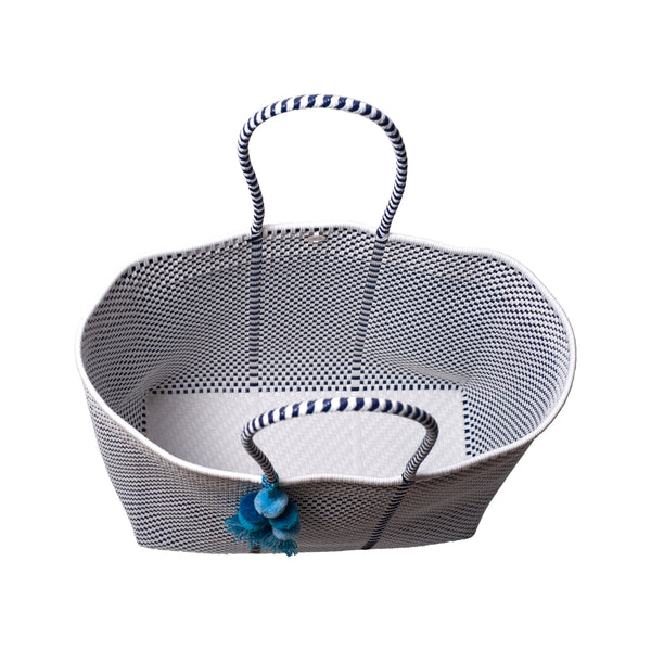 Large Open Woven Blue Tote