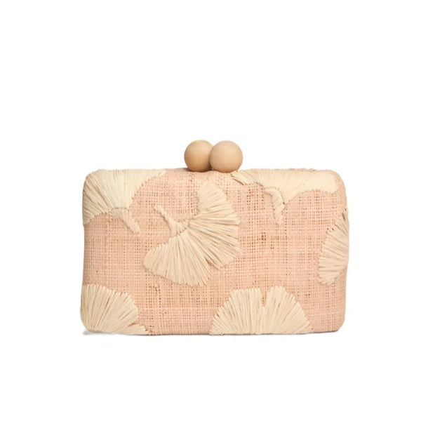 Ami Embroidered Straw Clutch Bag Natural