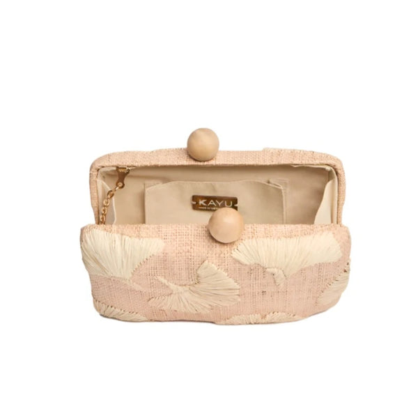 Ami Embroidered Straw Clutch Bag Natural