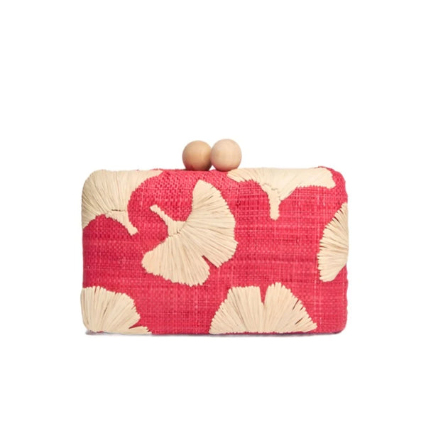 Ami Embroidered Straw Clutch Bag Red