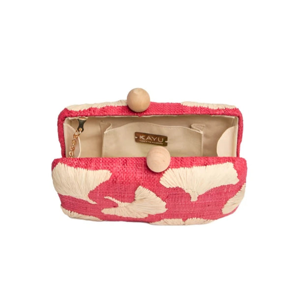 Ami Embroidered Straw Clutch Bag Red
