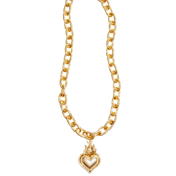 Smooth Hearts Aflame Chunky Chain Necklace Gold