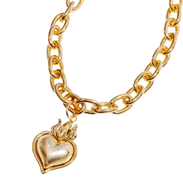 Smooth Hearts Aflame Chunky Chain Necklace Gold