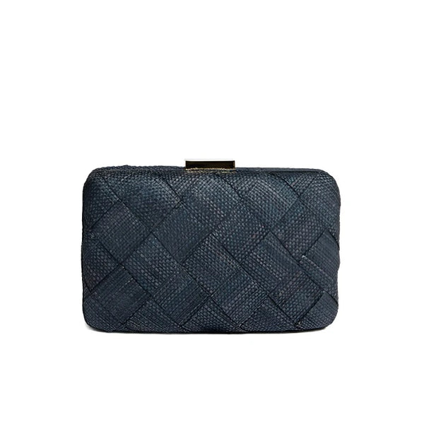 Cosette Woven Straw Clutch Bag Black