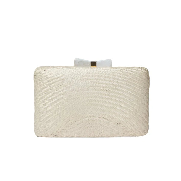 Eloise Bow Straw Clutch Bag White