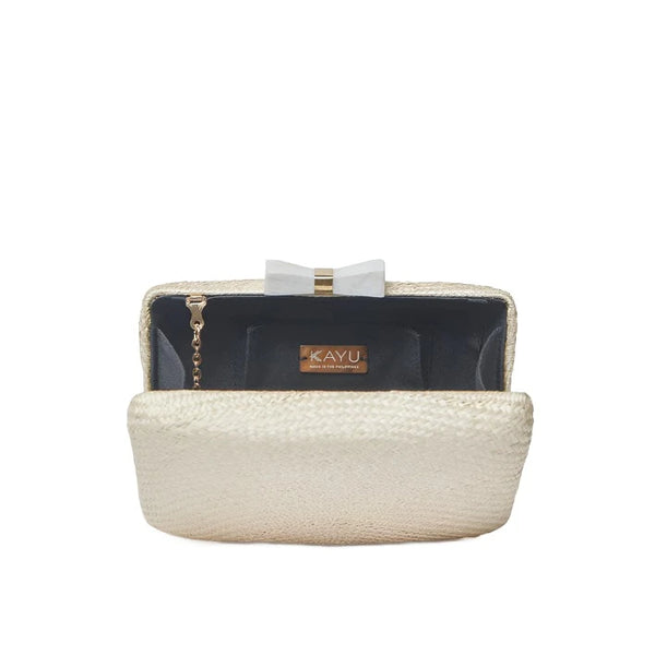 Eloise Bow Straw Clutch Bag White