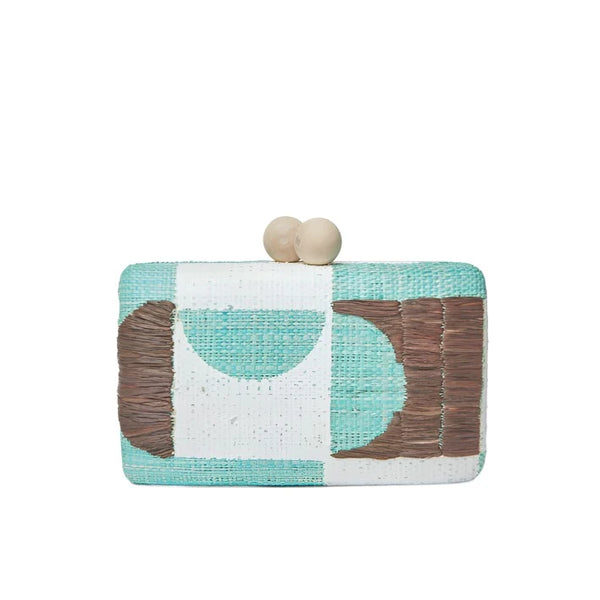 Faye Embroidered Straw Clutch Bag Mint Multi