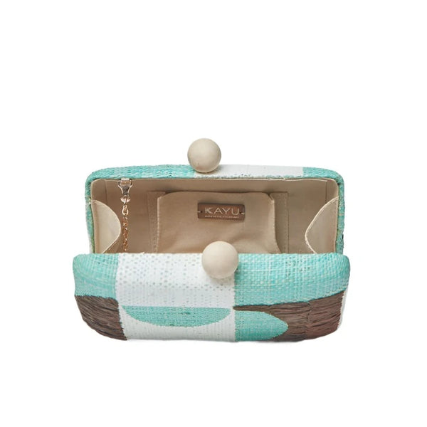 Faye Embroidered Straw Clutch Bag Mint Multi