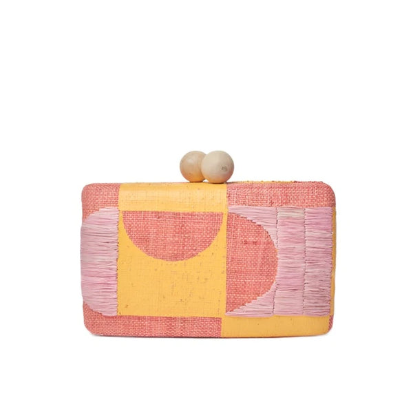 Faye Embroidered Straw Clutch Bag Pink Multi