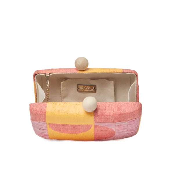 Faye Embroidered Straw Clutch Bag Pink Multi