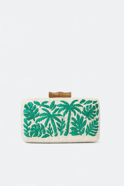Palm Beach Embroidered Straw Clutch Bag