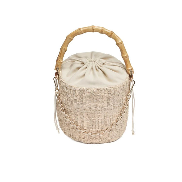 Ling Straw Bucket Tote Bag Natural