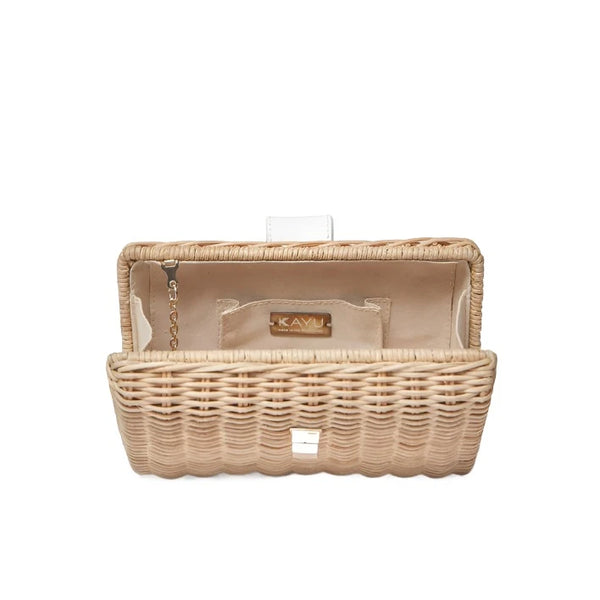Lou Wicker Straw Clutch Bag Natural and White