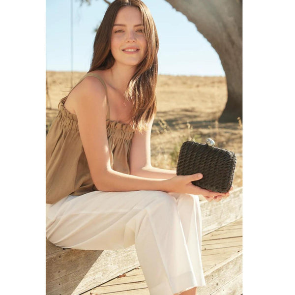 Grace Wicker Straw Clutch Bag