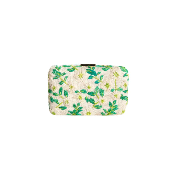 Iris Embroidered Straw Clutch