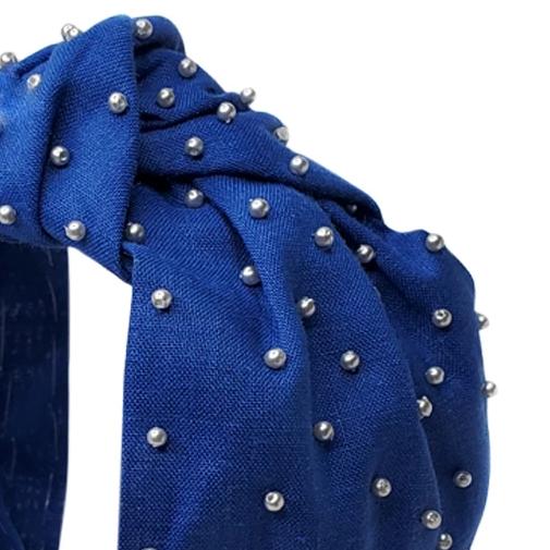 Nori Linen Beaded Headband Blue