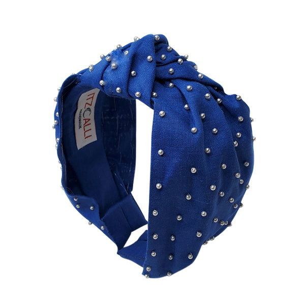 Nori Linen Beaded Headband Blue