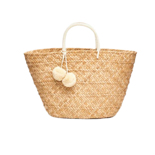 Oversized St. Tropez Pom Pom Straw Tote