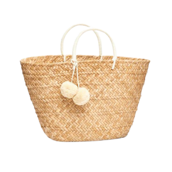 Oversized St. Tropez Pom Pom Straw Tote