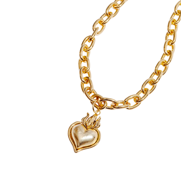 Smooth Hearts Aflame Chunky Chain Necklace