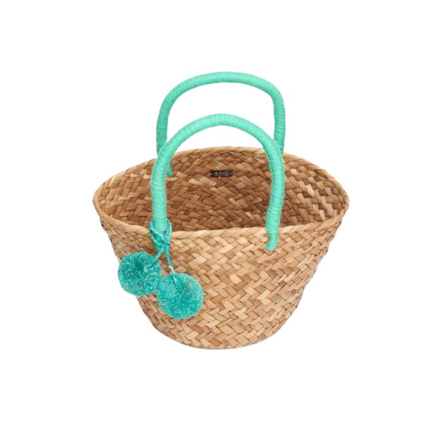 Mini St. Tropez Pom Pom Straw Tote