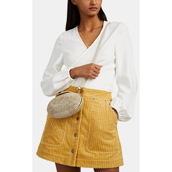 Lindi Smoke/White Leather-Trimmed Straw Shoulder Bag