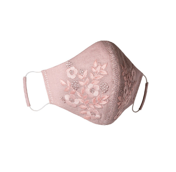 Zoe Embroidered Mask in Powder Pink