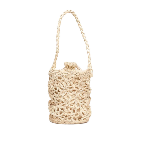 Edie Knitted Straw Bucket Tote Bag