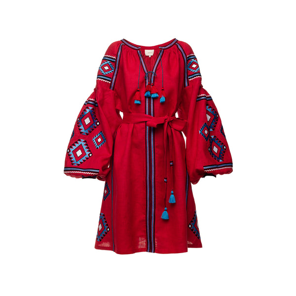 Aztec Short Dress Red