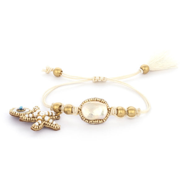 handmade gold pearl star bracelet