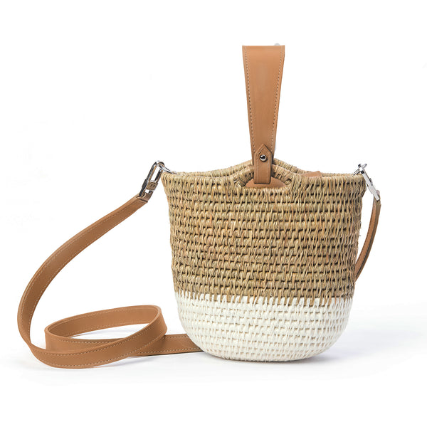 Zandi Sandstone Leather Trimmed Bucket Bag