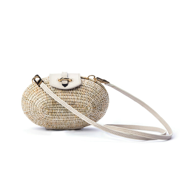 Lindi Smoke/White Leather-Trimmed Straw Shoulder Bag