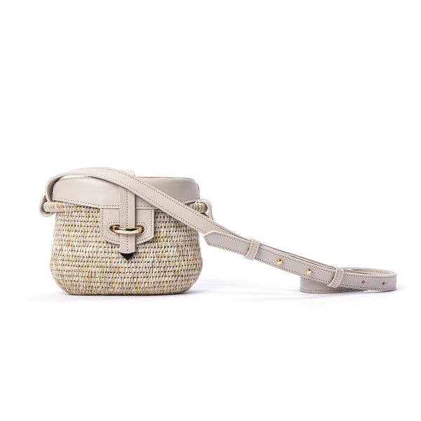 Jabu Smoke/White Leather Trimmed Straw Shoulder Bag