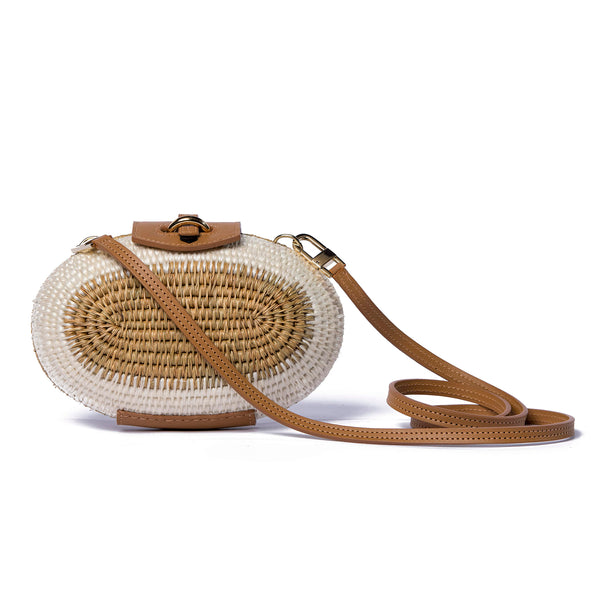 Lindi Sandstone Leather-Trimmed Straw Shoulder Bag