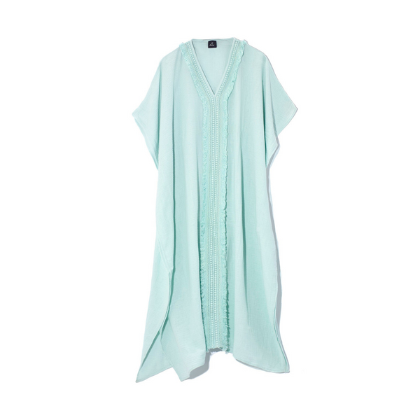 Double Gauze Maxi Caftan with Lace in Pool