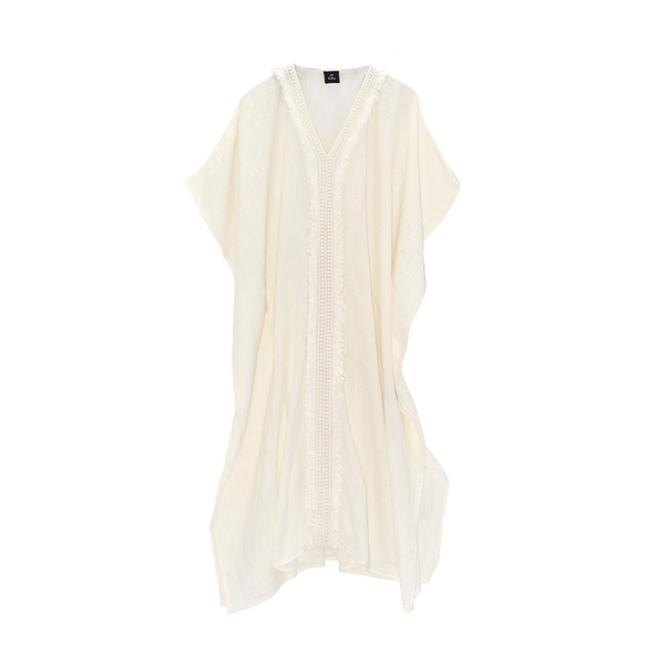 Double Gauze Maxi Caftan with Lace in Cream