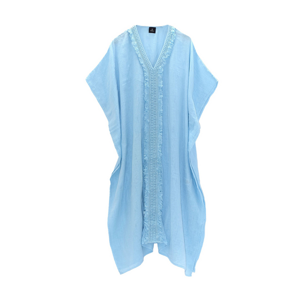 Double Gauze Maxi Caftan with Lace in Pool