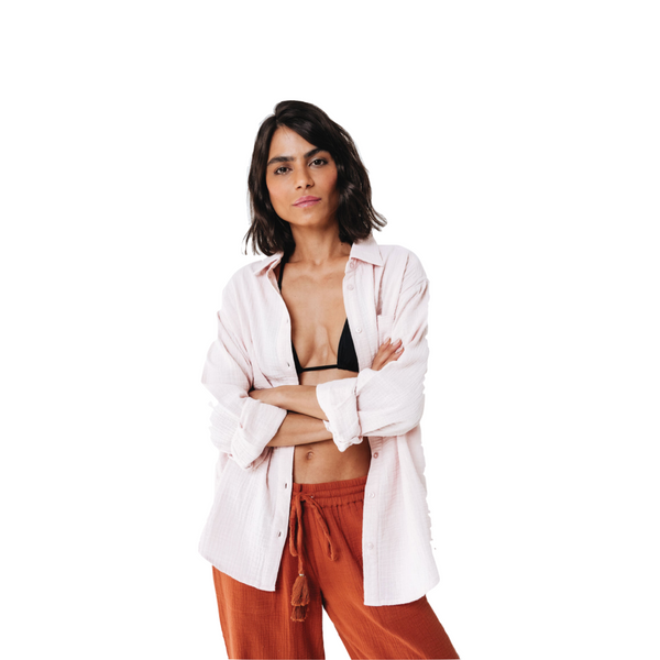 Double Gauze Boyfriend Coverup Shirt in Rosewater