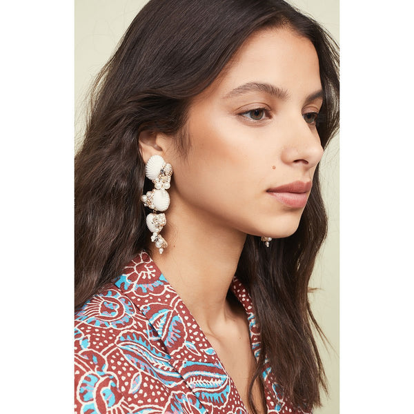 Unique Lightweight Handmade, Embroidered Shell Earrings by Deepa Gurnani