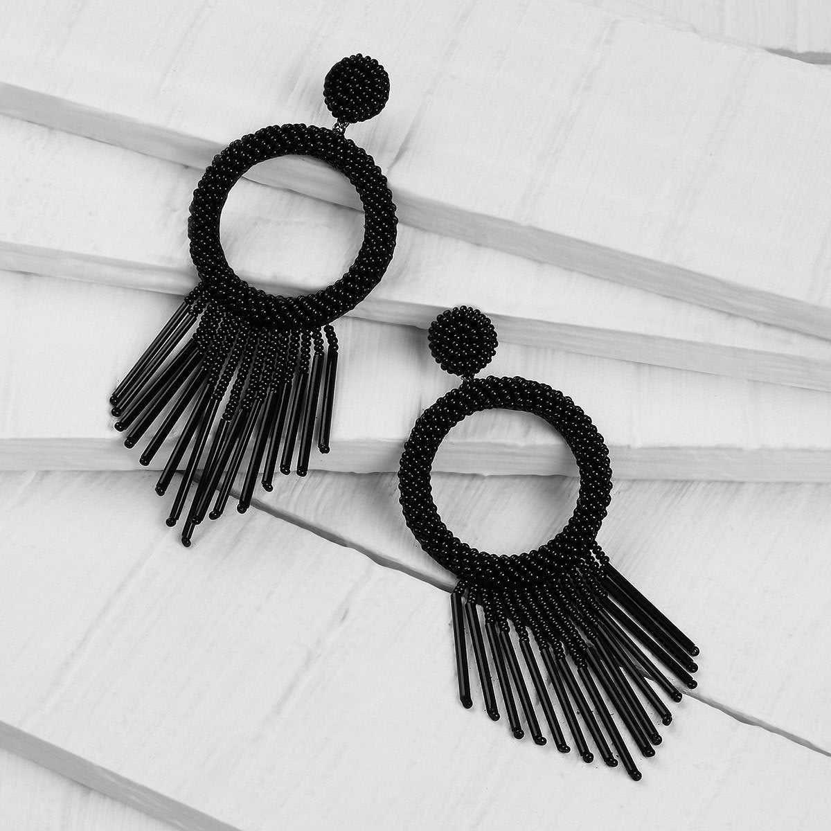 Unique Lightweight Hand Embroidered Black Earrings by Deepa Gurnani