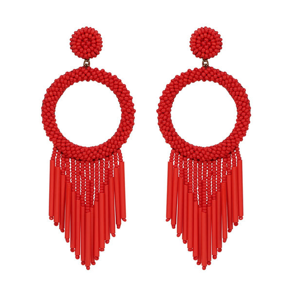Unique Lightweight Hand Embroidered Red Earrings by Deepa Gurnani