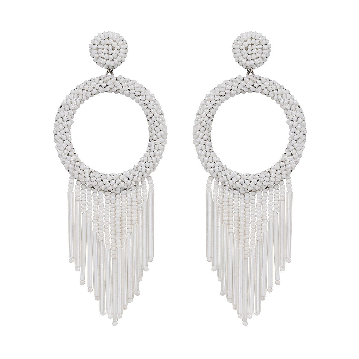 Unique Lightweight Hand Embroidered White Earrings by Deepa Gurnani