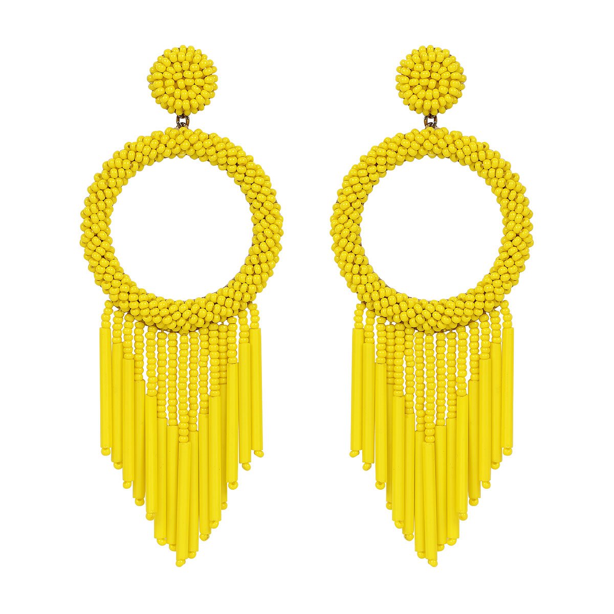 Unique Lightweight Hand Embroidered Yellow Earrings by Deepa Gurnani