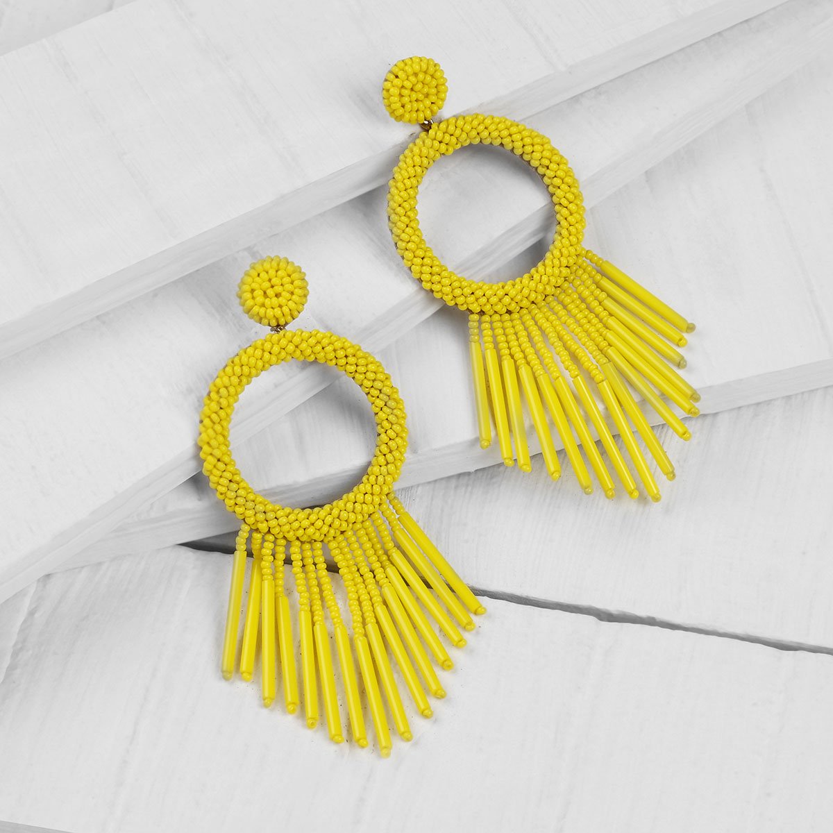 Unique Lightweight Hand Embroidered Yellow Earrings by Deepa Gurnani