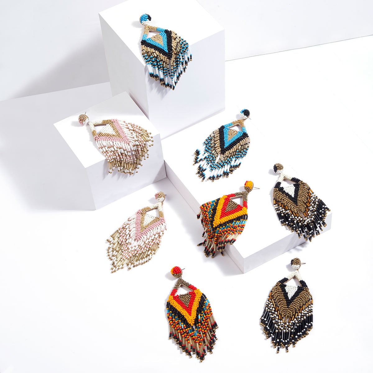 Handmade fringe earrings in multicolor