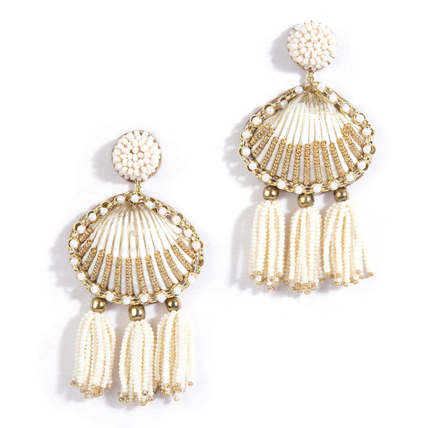 handmade gold beaded shell earrings