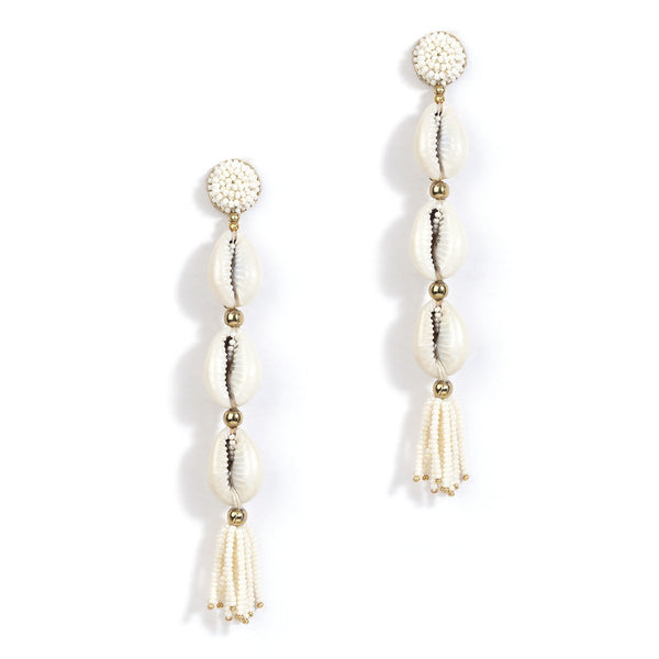 Shell earrings with beaded tassel